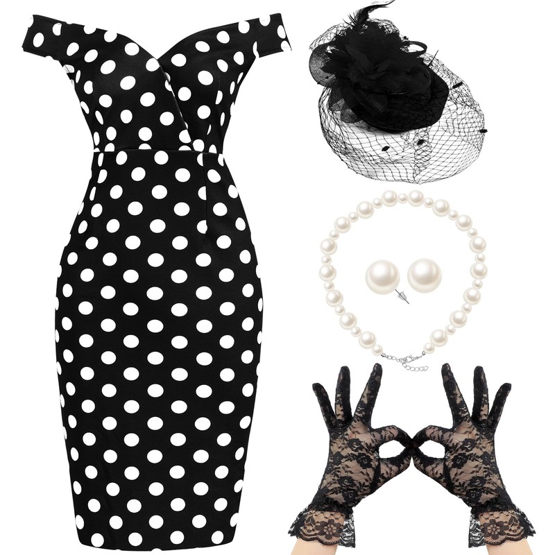 JenPen 5 Pcs Tea Party Dresses Vintage Rose Polka Dot