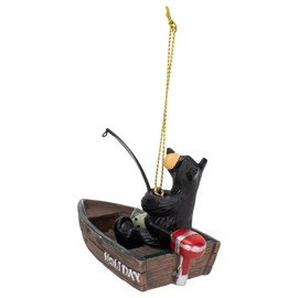DEMDACO Jeff Fleming Bear Fishing Boat Midnight Black 2.5 x 2 Resin Stone Christmas Hanging Ornament