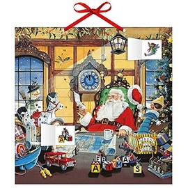 Adventskalender Weihnachtsmann – mit 24 Stickern – mit Glitzer – mit rotem Stoffband – Format 30 x 30 cm