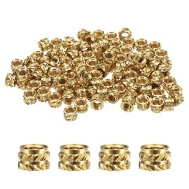 sourcing map 100pcs M4 Threaded Inserts Brass Heat Set Insert M4x4mm, OD 6mm Knurled Insert Nuts, 3D Printing Brass Nuts Female Threaded Inserts Nuts