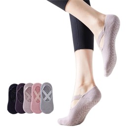 ROSY CLOUDS RosyClouds Non-Slip Yoga Socks with Straps Pilates Ballet Barre Socks for Women 5 Pairs