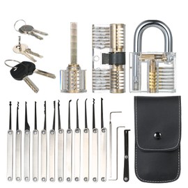 Lock Picking Set, 15pcs Lock Picking Set Kit Tool with Three Transparent Practice Training Padlock Lock for Locksmith Beginners and Professional