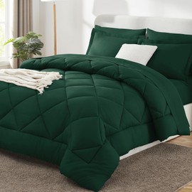 CozyLux California King Comforter Set Emerald Green - Cal King Bed in a Bag 7 Pieces, Luxury Soft Bed Set for All Seasons, Bedding Set with Comforter, Sheets, Pillowcases & Shams