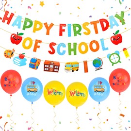 Happy First Day of School Sign Banner Decor, Back to School Decorations, 1st day of school banner,3Pcs banners and 6pcs balloons for Home Classroom Office Party Supplies