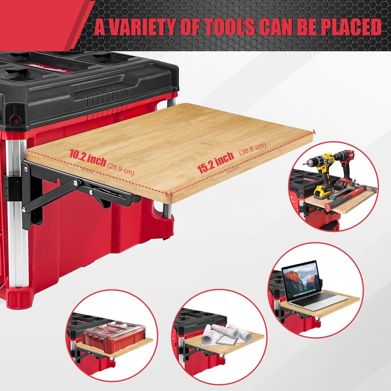 Foldable Bamboo Table Compatible with Milwaukee Packout Toolbox,Work Table Side