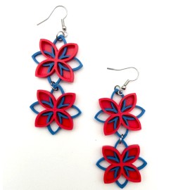 Unbranded Two Tone Floral Dangle Earrings -  3D Printed - Geometric - Color Blocking