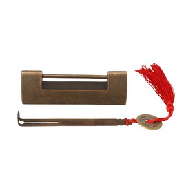 BQLZR Spacing 6cm Chinese Old Style Brass Carved Fish Horizontal Padlock Lock Chinese Antique Lock and Key