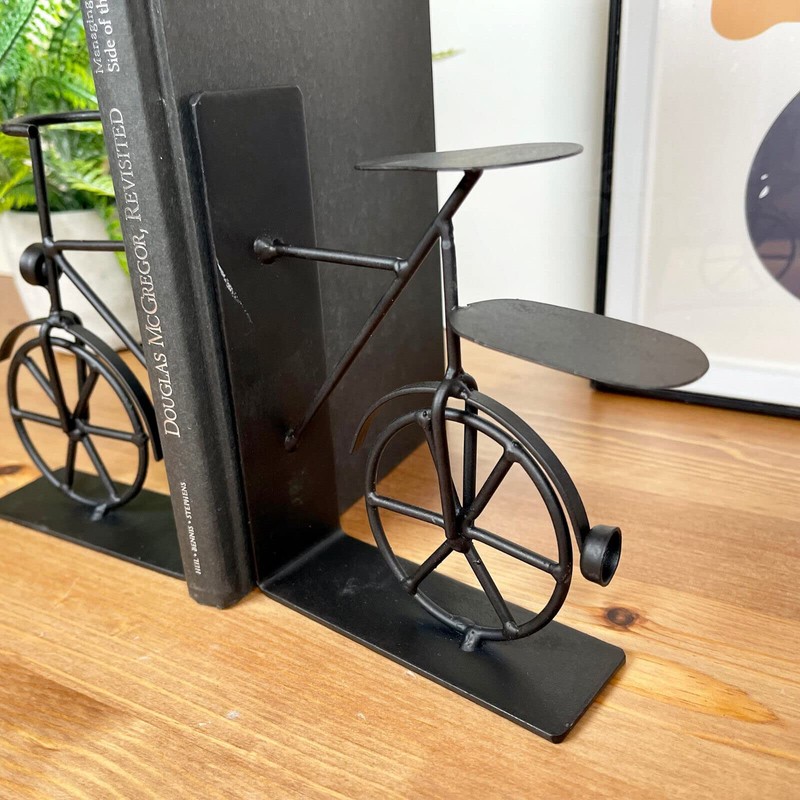 Bicycle Bookends Black Metal Vehicle Cycling Bike Riding Book Shelf