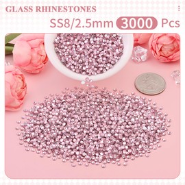 3000PCS SS8/2.5mm Crystal Rhinestones (Light Pink), Bedazzling Flatback Glass Rhinestones for Crafting DIY Nail Art Makeup Decoration, Gems Diomand Charms for Tumbler Shoes Clothing Mug