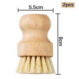 Hinapan Pack of 2 Bamboo Dish Scrubbing Brushes, with Hanging Cord, Durable Wooden Tableware Scrubbing Brush, for Cleaning Pans, Pots and Sink (Sisal and Palm)