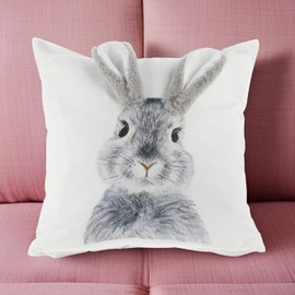 MC-Trend Cushion Cover Floppy Ear Cushion Cover Easter 40 x 39 cm Rabbit Cushion Cover Rabbit Easter Bunny with Zip and Attached Plush Ears (2)