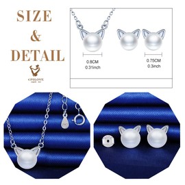 CPSLOVE 925 Sterling Silver Women's Pearl Jewellery Set Cute Cat Pearl Necklace and Pearl Stud Earrings Stylish Elegant Pearl Necklace Earrings Set, Sterling Silver, Pearl