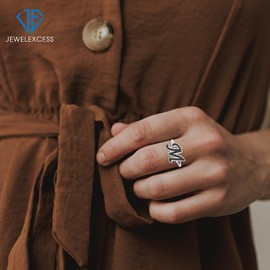 JEWELEXCESS Black Diamond Accent Sterling Silver A TO Z Initial Spell it Out Ring