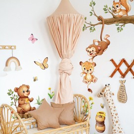 FUFUQUARE Woodland Animals Wall Stickers Cute Bear Monky Swinging Tree Branch Wall Decals Vinyl Removable for Baby Nursery Bedroom Living Room Playroom
