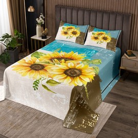 Feelyou Abstract Quilted Coverlet Sunflowers Yellow Flroral Bedspread for Boys Girls Children Grey Blue Brown Modern Abstract Art Coverlet Set Room Decor King Size Quilted 3Pcs