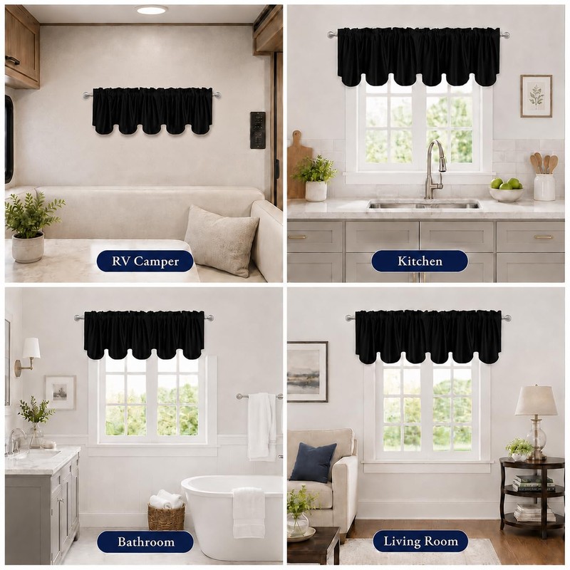Aquazolax Kitchen Valances for Windows Readymade Blackout Window Scalloped Valance