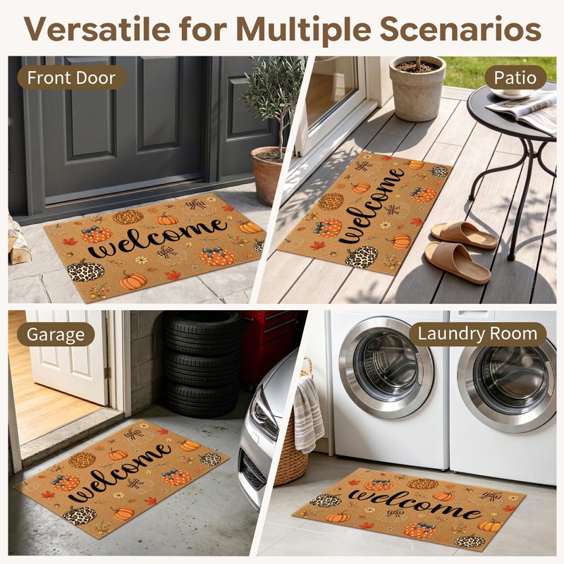 Pumpkin Door Mat Outside - Fall Pumpkin Welcome Mat for