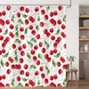 Emwnodti Cherry Shower Curtain, Cool Red Frutis Green Leaf White