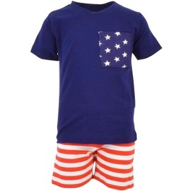 Unique Baby Boys Patriotic 4th of July 2-Piece Summer Outfit (6, Blue)