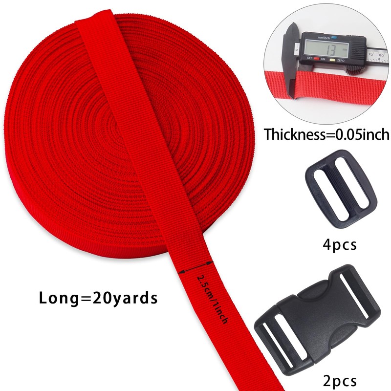 Red Webbing Backpack Bag Straps for Crafts 1 Inch-Durable Polypropylene
