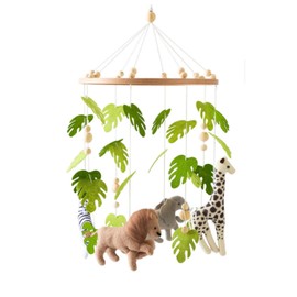 Herfair Baby Bed Mobile Baby Wind Chime Forest Animals, Green Leaves Lion Wood Mobile Baby Nursery Hanging Bed Bell, Baby Bed Pendant Game Mobile Bed Decor (Green Leaves - Lion)