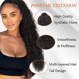 HEVAYO KISS Claw Clip Ponytail Extension 30Inch Black Brown Pony Tails Hair Extensions Long Curly Synthetic Hairpieces for Women
