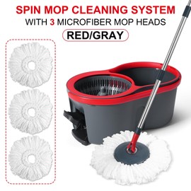 360° Spin Mop and Bucket Set Quick-Dry Technology,Mop and Bucket with Wringer Set for Home & Kitchen,Wet/Dry Floor Cleaning Kit with 4 Microfiber Mop Heads & Adjustable Handle