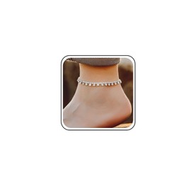 Cybche Boho Crystal Rhinestone Ankle Bracelet Silver Tennis Foot Anklet Sparkly CZ Diamond Anklet Summer Beach CZ Tassel Foot Chain Bracelet Jewelry for Women and Girls