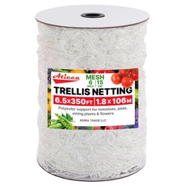 Trellis Netting 6.5 x 350 ft Heavy Duty Polyester Plant Support Netting White - 6 Inch Garden Rope Trellis on Roll - Mesh Twine for Growing Vine Climbing Plants, Flowers, Peas, and Tomatoes.