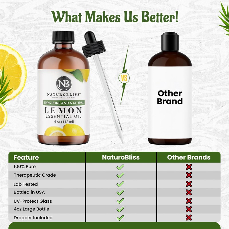 NaturoBliss 100% Pure Lemon Essential Oil Therapeutic Grade Premium Quality