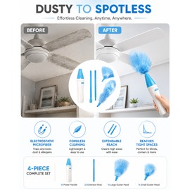 Electric Spin Duster for Household Cleaning – Adjustable Microfiber Dust Brush for Blinds, Fans, Furniture and Tight Spaces