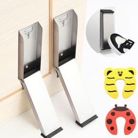 Door Stoppers,2 Door Stop with 2 Doors Slam Stopper,No Drilling Door Holder to Keep Door Open, Easy Pedal Kick Down Door Stop