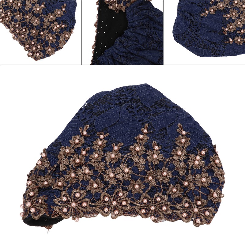 Turban Head Wraps Vintage Embroidered Soft Lace Material Beaded Fleece