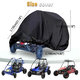 Chikia Large Go Kart Cover,2 Seater Go Kart Cover Compatible with TrailMaster Tao Tao Coleman Mudhead Accessories 420D Outdoor Protection, Dustproof Waterproof Black 75" Lx 51" Wx 51" H