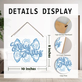 Udinaz Coastal Beach Oyster Hanging Sign, Coastal Beachy Wall Decor, Blue Stay Salty Oyster Hanging Wood Plaque Decor for Home Room Bedroom Beach House Wall Door Decorations