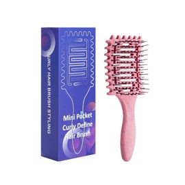 Mini Hair Brush, Travel Hair Brush, Compact Mini Detangler Brush for Easy Styling On-the-Go, Suitable for All Hair Types (Pink)