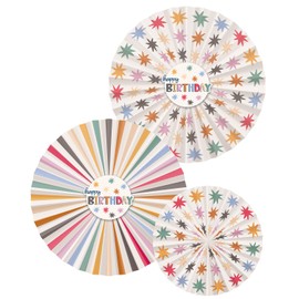 Folat 26866 Decoration White with Colourful Stars Decoration Fan Set Starburst 3 Pieces Cheerful and Colourful for Children and Adults Birthday Multicoloured
