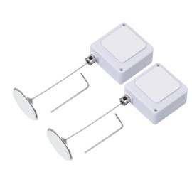 PATIKIL 3.3 Ft Retractable Remote Control Tether, 2 Pcs Square Security Cable Lanyard Lock Pause Style with Adjustable Clasp Adhesive for TV Remote Controller, White(Round Iron Cap)