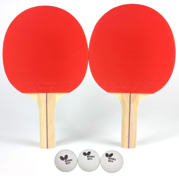 Butterfly RDJ2 2 Player Ping Pong Paddle Set – Includes 2 Ping Pong Rackets and 3 Ping Pong Balls – Ping Pong Paddle Set of 2 – Ping Pong Paddles and Balls – Table Tennis Paddle Set