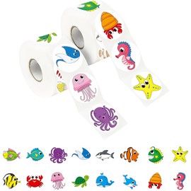 BetterJonny 1000Pcs Animal Stickers - 3.8cm Round Marine Sea Ocean Stickers, 16 Patterns, Motivational Labels for Envelope, Card, Party Decor, Teacher Classroom