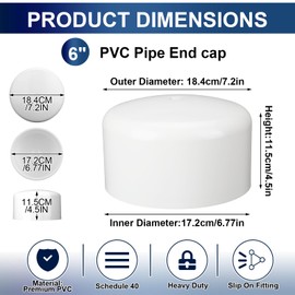 8 Pcs 6 Inch PVC End Cap Round, Schedule 40 for Sewer Drain