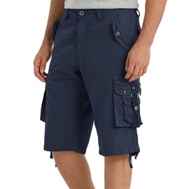 JAWERU - Pantalones cortos largos por debajo de la rodilla para hombre, marino, 32 Long