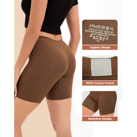INNERSY Women's Seamless Slip Shorts for Under Dresses Anti Chafing Cooling Boy Shorts 2-Pack(Black/Brown,Large)