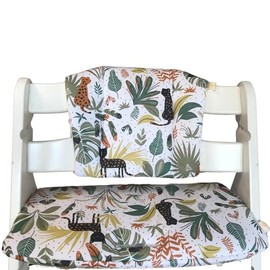 LUCCA kids, High Chair Seat Cushion, Easy Cleaning, Non-Slip, Compatible with Hauck Alpha and Similar Highchairs - White Jungle