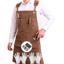 Heavy Duty Canvas Work Apron with 9 Tool Pockets – Waterproof, Adjustable Cross Back for Woodworking, Shop & Blacksmith