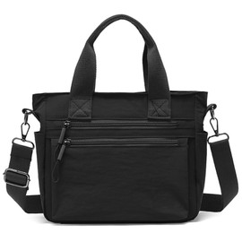 Small Nylon Tote Bag for Women – Black Crossbody Shoulder Handbag with Top Handle and Long Strap for Daily, Work, College & Travel