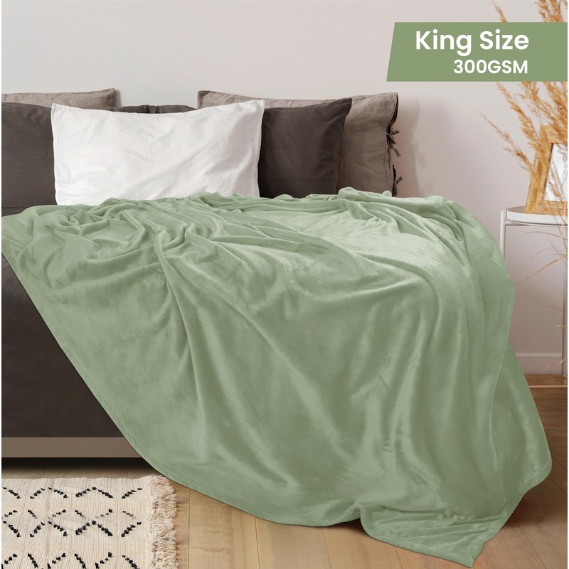 Utopia Bedding Fleece Blanket King Size Sage Green 300GSM Luxury