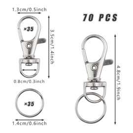 SYEYCW Pack of 70 Carabiner Keyrings, 35 Small Key Rings + 35 Carabiner Hooks with Swivel, Removable Metal Rings, Key Ring Twist Clasps, for Key Chains, DIY, Crafts