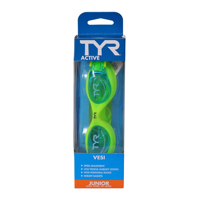 TYR Unisex Child Vesi Low Profile Swimming Goggles - Blue/Yellow/Yellow,