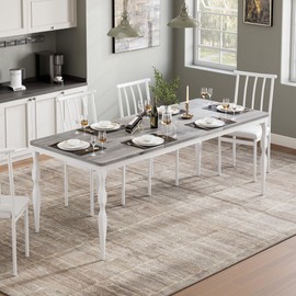 Rectangular Dining Table for 6, 78 in Rustic Farmhouse Kitchen Table with Large Tabletop, Long Wooden Dining Room Table with Heavy Duty Legs, Dinette and Dinner Desk for Party, Big Family, Grey